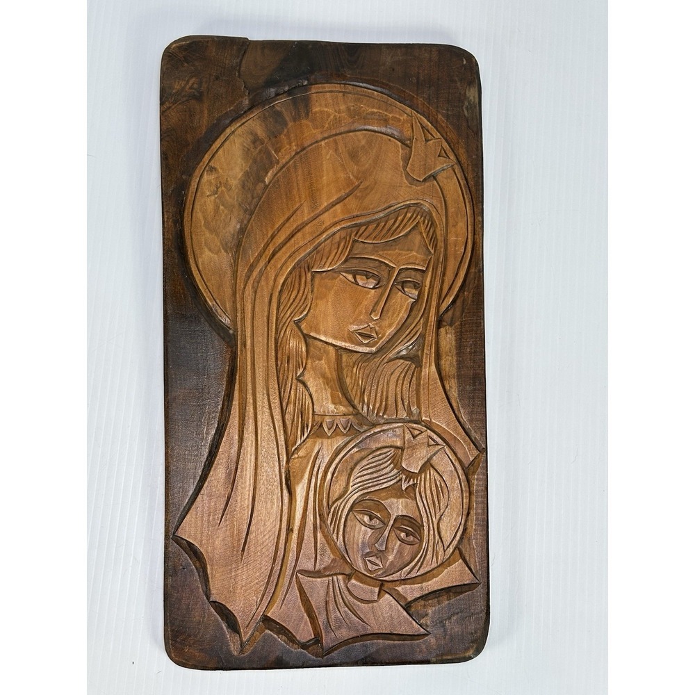 Original Vintage wood Carving Religious Carving of The Virgin Mary & Baby Jesus
